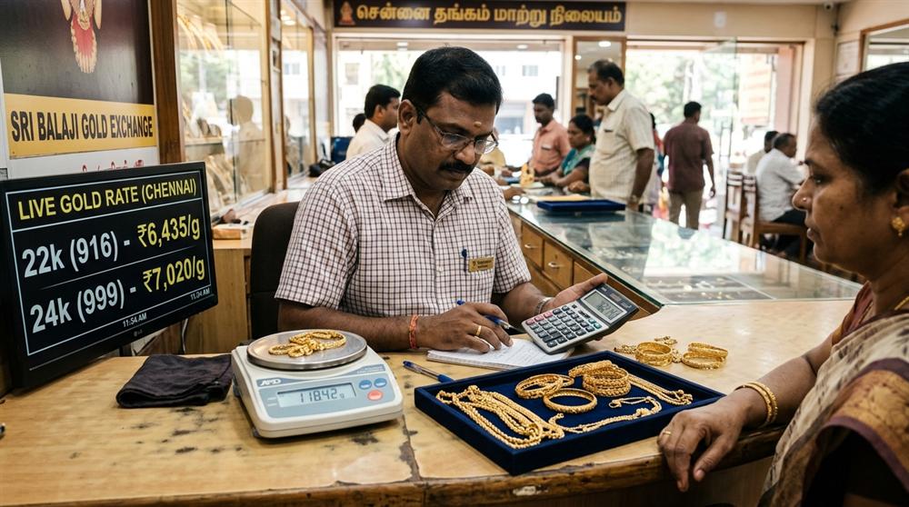 Digital gold purity testing screen displaying 91.6 percent karat reading