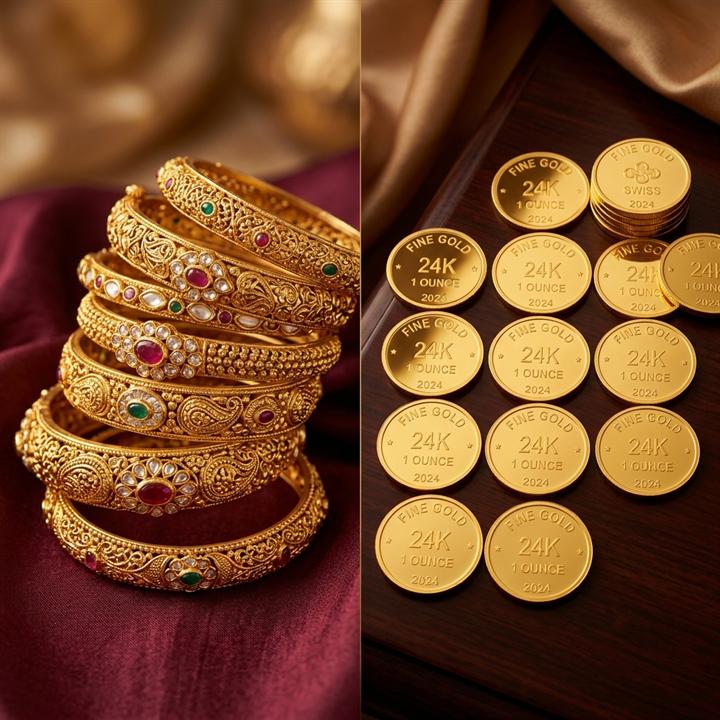 Traditional gold bangles versus shiny 24K mint coins