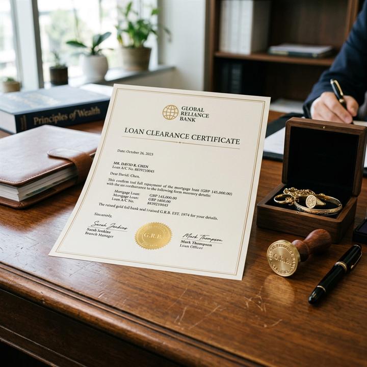 Bank loan clearance certificate and gold seal document