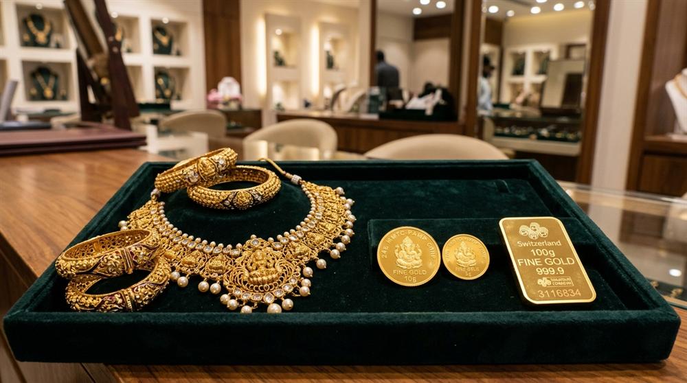 Comparison between 24K pure gold bullion bar and 22K Indian bridal gold jewellery
